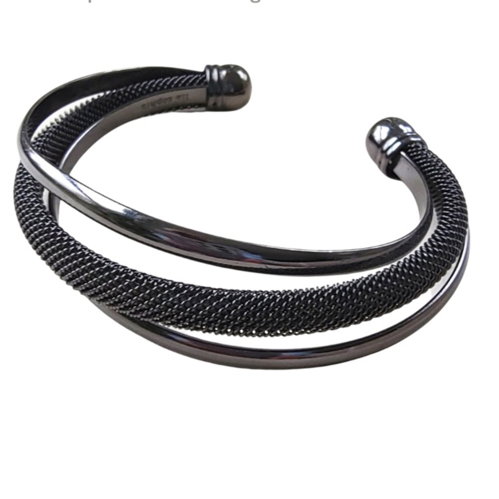 Lia Sophia Deep Grayish Black Triple Band Cuff Bracelet